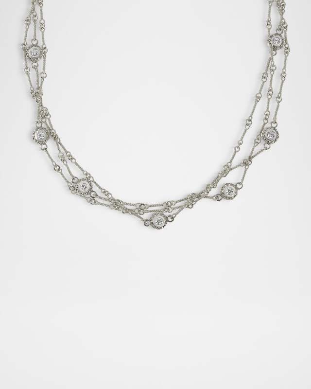 18K White Gold Triple Chain Necklace with Diamonds, 16"L
